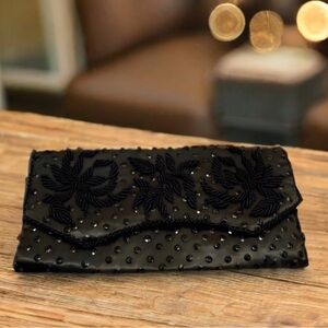 Vintage, Beaded Evening Clutch, Black